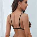 Women's Two Piece Love Loop Lingerie Leopard Print Cheeky Bikini Sets Sexy Halter Ring Triangle String (Black, L)