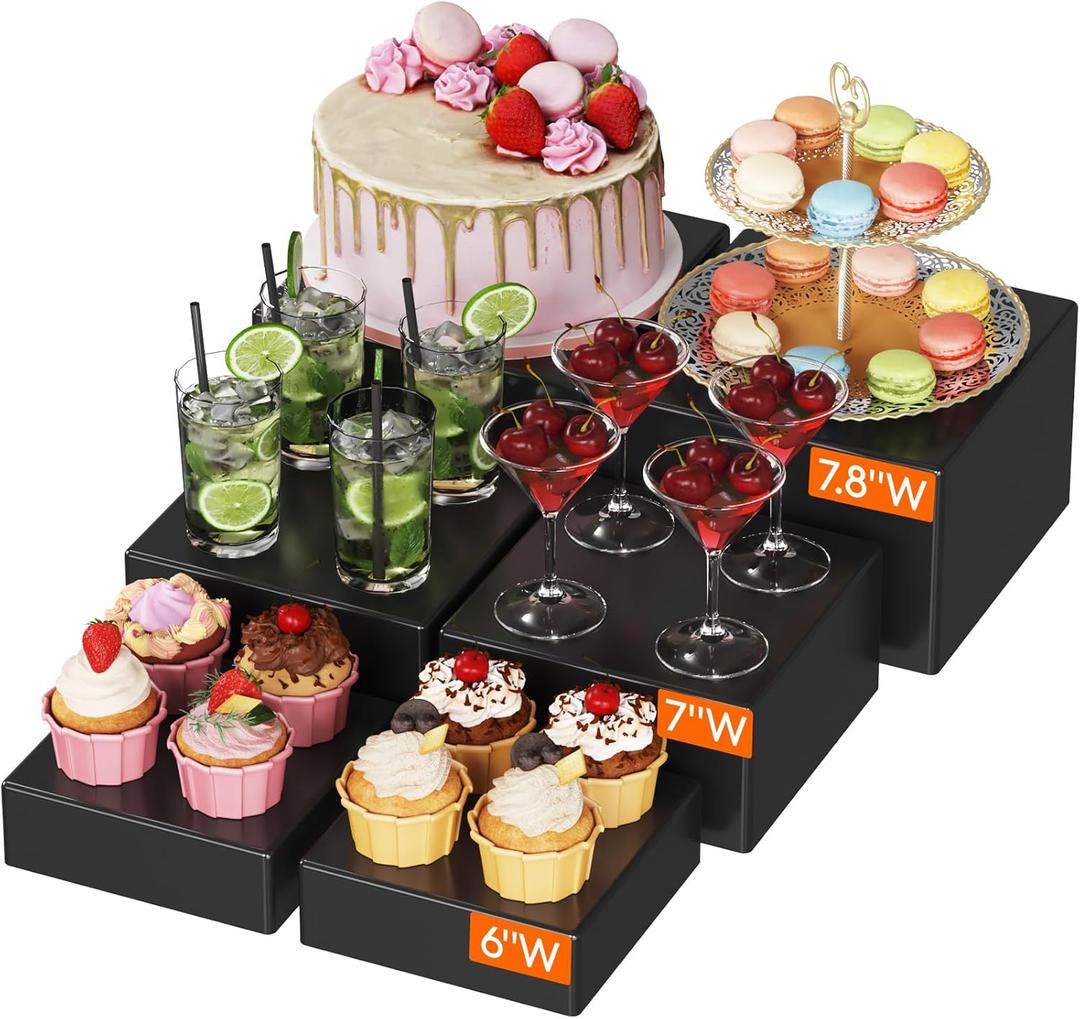 Lifewit 3 PCS Buffet Risers and Stands, Food Risers for Buffet Table, Up to 20 cm/8" Dessert Cake Holder for Party, Collectibles Jewelry Display Shelf, Nesting Cube Boxes, Black, (6",7",7.8")