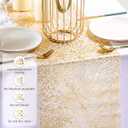 Chumia 12 Pieces Gold Table Runner 12 x 85 Inch Sequin Glitter Table Runner Roll Metallic Thin Mesh Fabric Decor for Christmas Xmas Party Wedding Bridal Shower Birthday Baby Shower Party Supplies