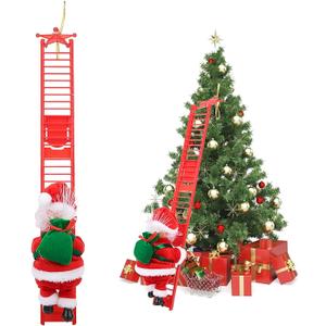 Santa Climbing Ladder to Tree Climbing Santa Up and Down Santa Claus on Ladder Climber Musical Animated Holiday Party Home Wall Christmas Tree Decoration Xmas Ornament Santa Claus Figurines Climber