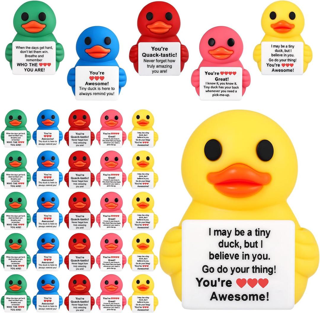 Gejoy 25 Pcs Mini Duck Figures Motivational Message Duck Gift Inspirational Animals Decorations for Graduation Birthdays Employee Gifts Dollhouse Decor