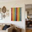 KaloKalo Macrame Wall Hanging Extra Large Handmade Tapestry Boho Decor Natural Cotton Rope Ball Textile Fiber Yarn Colorful Wall Art for Livingroom Bedroom Wedding Party 35.4" L by 33.8" H - Rainbow