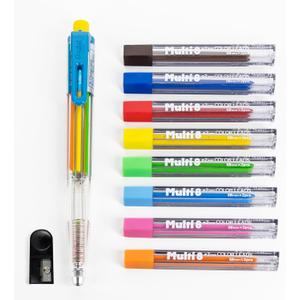 Pentel 8 Color Automatic Pencil Box Set, Assorted Accent Clip Colors, 8 Color Lead Refills and Sharpener (PH158-ST)