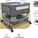 Twin Bassinet for 2 Babies, 3 in 1 Double Bassinet for Twins, Adjustable Height Rocking Bassinet for Baby with Wheels, Mosquito Net and Storage Basket, Airflow Mesh (Grey)