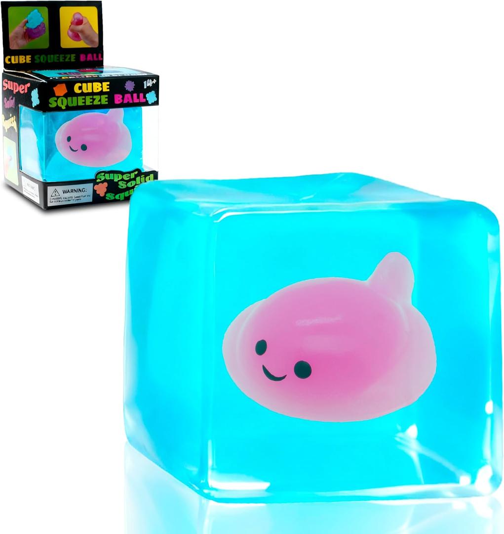 Stress Cube Fidget Toys Adults - Sensory Toys for Kids with Autism Stress Ball - Glow in The Dark Blobfish Inside, Squishy Sensory Toy, Stress Relief Toy for Halloween, Christmas & Birthday Gift, Small to Medium