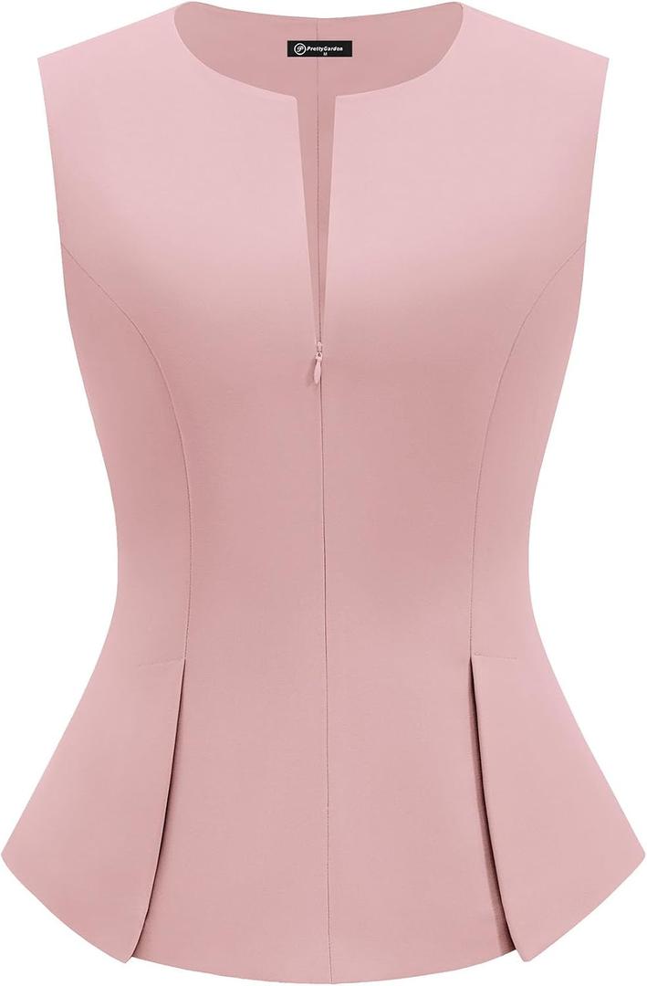 PRETTYGARDEN Women's 2026 Summer Vest Tops Business Casual Going Out Outfits Sleeveless Zip Up Dressy Tank Top Suit Waistcoat