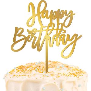 1 PCS Acrylic Cake Topper, 5.1 x 7 Inches Happy Birthday Cake Sign, Mirror Birthday Cake Toppers for Children or Adults Cake Inserts, Birthday Cake Decorations and Desserts Supplies