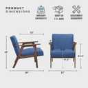 Lexicon Mid Century Modern Accent Chair, Upholstered Lounge Armchair, Single Sofa Seat, Brown Finish Solid Wood Framed Comfy Side Chairs for Living Room/Bedroom/Office/Waiting Area, Blue