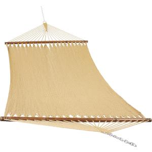 Sunnydaze Soft-Spun Polyester Rope Double Hammock for Outside - 600-Pound Weight Capacity Extra Large Hammock - Tan