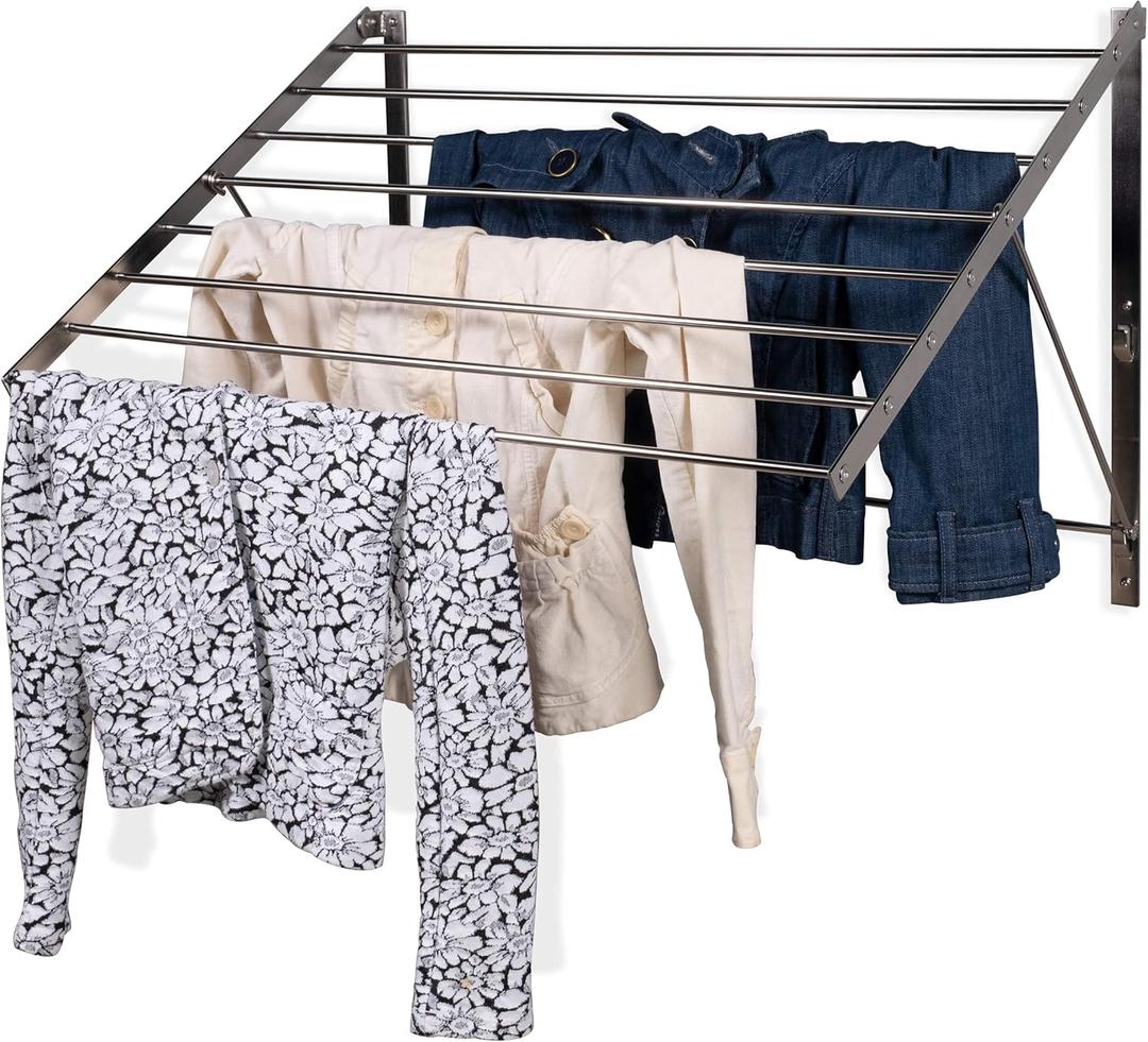 brightmaison Wall Mount Clothes Drying Rack & Laundry Room Organizer, 6.5 Yards Drying Capacity Stainless Steel Silver Laundry Rack
