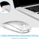 Wireless Mouse for Laptop, Bluetooth Mouse for MacBook Pro/Air/Mac/iPad/Chromebook/Computer -Rechargeale Dual Mode(USB 2.4Ghz + Bluetooth 5.2) Silent Cordless Mice with USB C Adapter,Silver