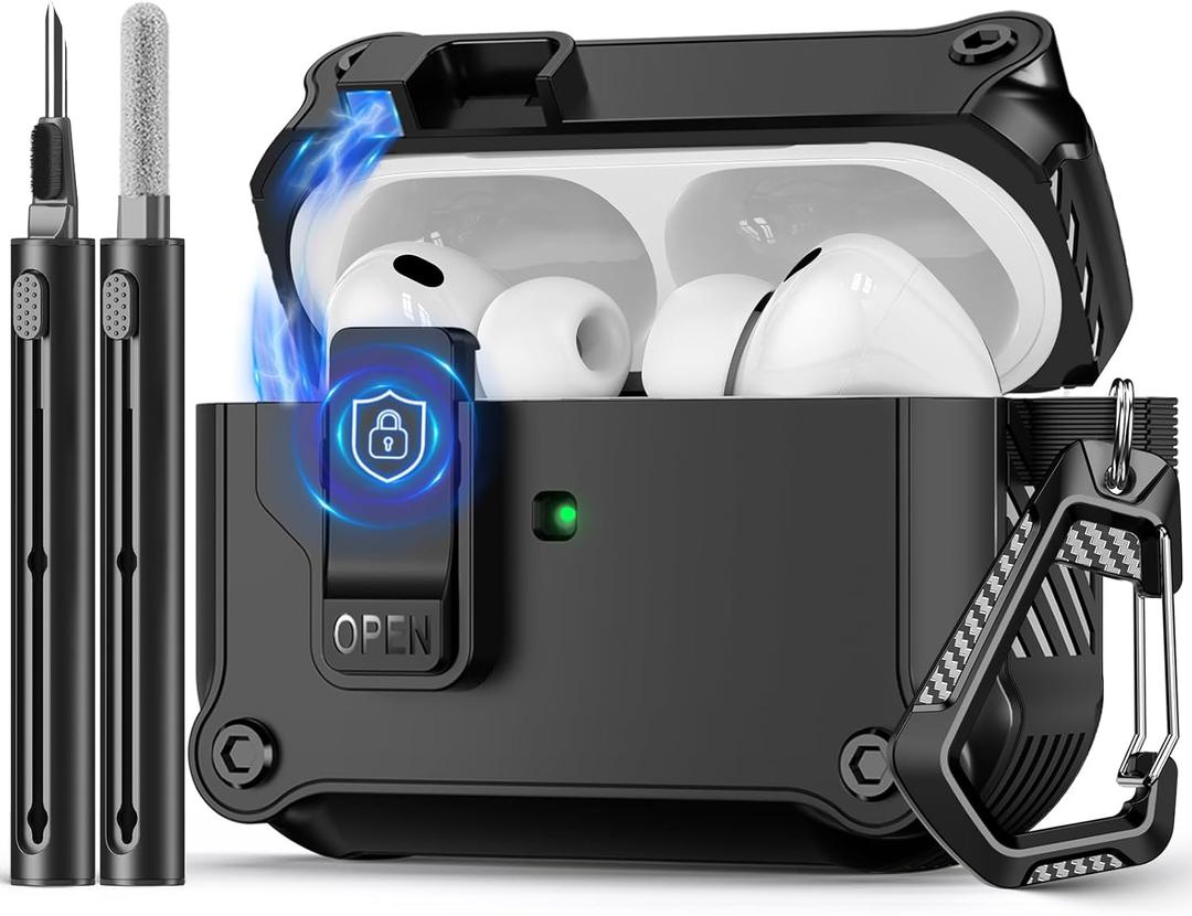 Pohgelan Compatible with AirPods Pro 3 Case,Magnetic Automatic Lock with Cleaning Kit,Compatible with Magsafe Cover-Black