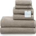 Welhome Franklin 100% Cotton Popcorn Textured Towel Set - 6 Piece 600 GSM, Soft & Plush, 2 Bath Towels, 2 Hand Towels, 2 Washcloths, Taupe (Flax)