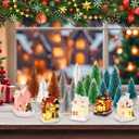Kasyat 36 Pcs Christmas Village Houses Figurines Decoration Set 12 White Pink Lighted LED Christmas Village Houses with 24 Mini Xmas Trees 6 Color for Xmas Town Colorful Scene Desk Decor