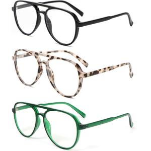 DXYXYO Retro Aviator Reading Glasses for Women, Mens Lightweight Blue Light Blocking Computer Readers (Black+grey Leopard+green) +3.0