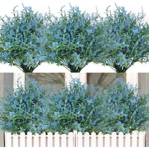 RECUTMS 20 Bundles Outdoor Artificial Flowers UV Resistant Fake Outdoor Plants, Faux Greenery for Indoor Outside Hanging Plants Garden Porch Window Box Home Wedding Farmhouse Dcor(Blue)