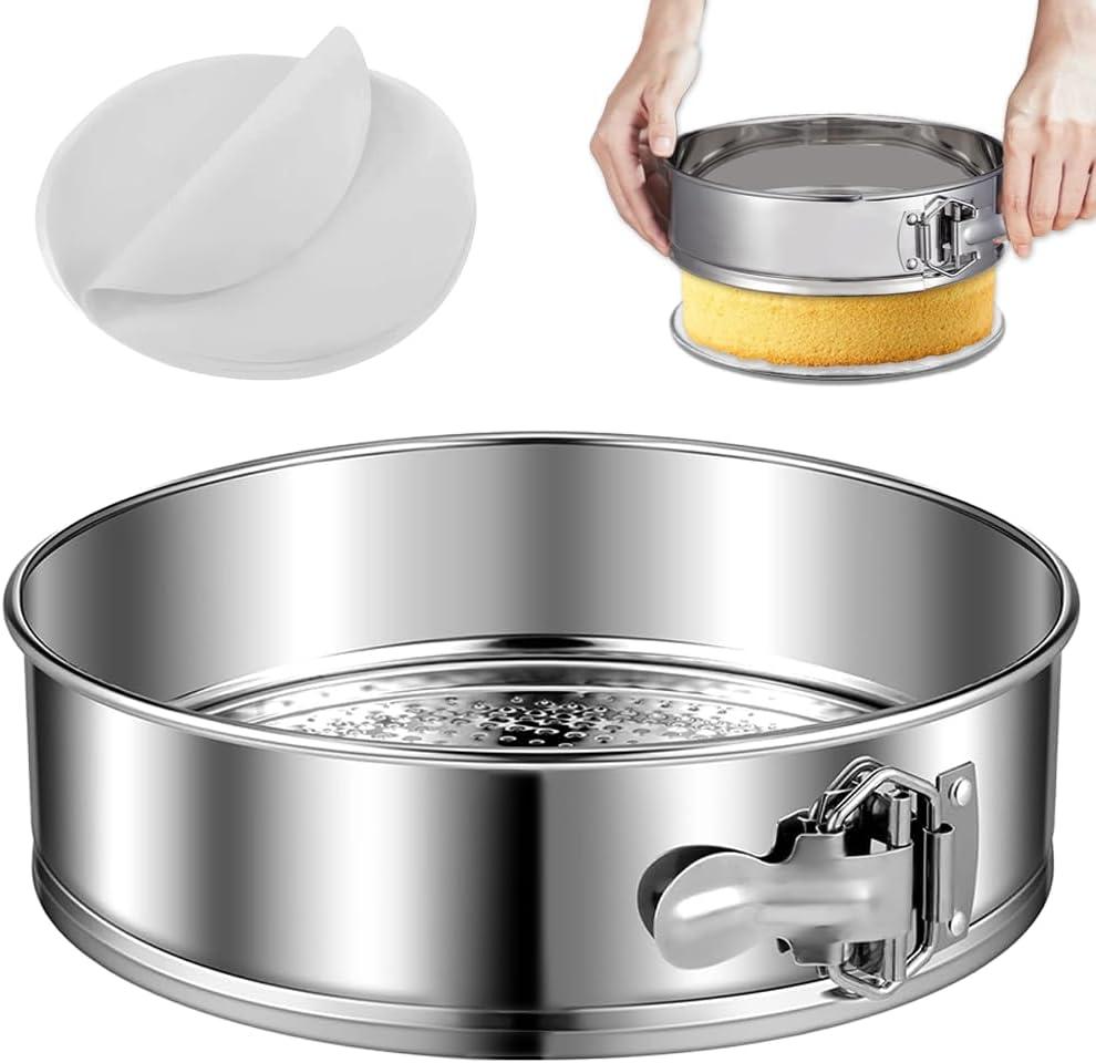 9" Stainless steel Springform Pan with 30 Pcs Parchment Paper Liners,9inch round pan 304 Nonstick Leakproof Springform Cake Pan with Removable Bottom for Cheesecake,Mousse,Chiffon,Baking Cakes