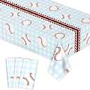 3 x 3pcs Baseball Tablecloths Blue Checkered Gingham Birthday Party Disposable Plastic Table Cloths Rectangle Waterproof for Baseball Sports Party Decorations 54"x108" (Red Baseball, 54" x 108")