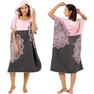 Zingtto Surf Poncho Extra Large Hooded Women Changing Robe. Quick Dry Microfiber Beach Towel Steelblue Dimgray. Wetsuit Changing Towel Swimming Surfing Equipment for Adults (Pink)