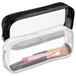 Small Makeup Bag for Purse 7.78" x 3.15" x 1.37" 2 Pcs Clear Makeup Bags with Zipper Waterproof Plastic Cosmetic Pouch, Compact Storage for Travel, Daily Organization, and On-the-Go Essentials