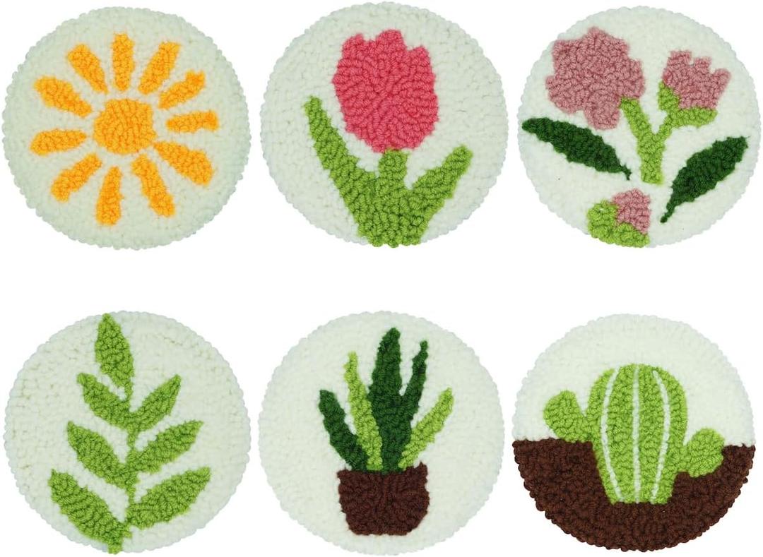 Mefatus Punch Needle Kit for Beginners Adults Kids Easy Punch Needle Embroidery Kit Tool Threader Fabric Hoop Yarn Rug Tufting Coaster Art and Crafts (#2 green)