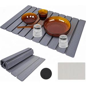 PEAKCLOUDS Large Diatomite Kitchen Counter Drying Mat  24x16, Aesthetic Stone Mat for Dishes, Roll-Up Space-Saving & Quick-Drying Stone Rack, Dark Grey