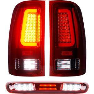 Tresound LED Tail Lights + 3rd Third Brake Cargo Lamp for GMC Sierra 1500 2007-2013(SLT, WT, SL, SLE), 2500 3500 HD 2007-2014 (Only fit 3500HD with Single Rear Wheel Model), Chrome Housing Red Lens