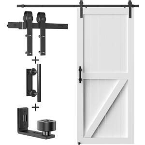 6FT Heavy Duty Sliding Barn Door Hardware Kit（1x Floor Guide, 1x Pull Handle Set &5FT Track Kit for 34"~36" Wide Single Door）, Smoothly Quietly, Easy Install (No Door)