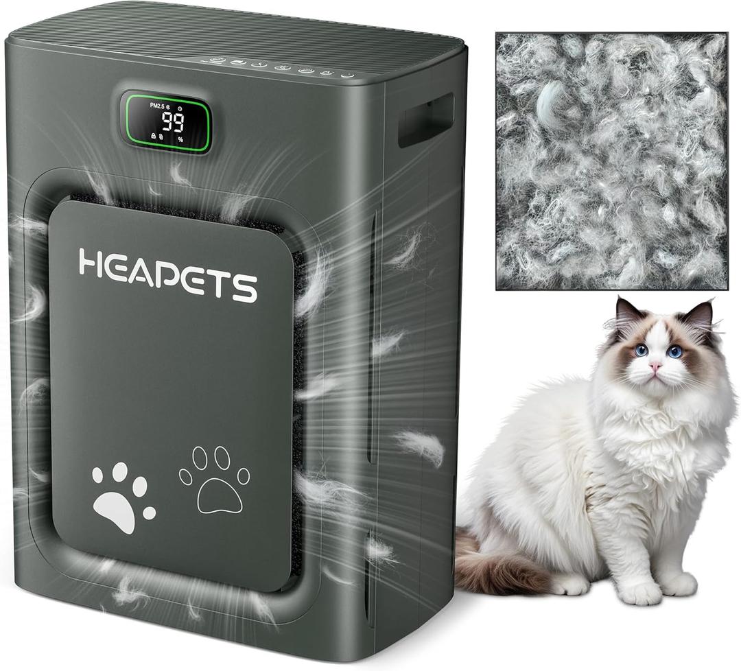 Pet Air Purifier for Home Large Room 2500 sq ft, H13 HEPA Washable Double-Sided Filter, Air Cleaner for Pet Hair Dander Odor Allergies Pollutant Smoke Dust, PM2.5 Air Quality Monitor, Auto Mode, P358 Black