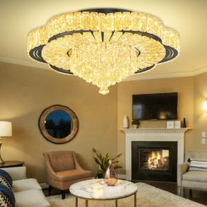 Modern Crystal Chandelier for Living Room Black 24in Crystal Raindrop Ceiling Light for Room Bedroom LED Dimmable 2700-6000K
