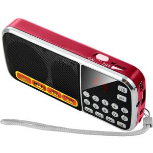 Small Radios Portable AM FM:Battery Powered Radio Support USB Flash Disk/Micro SD Card MP3 Playback TF Card Slot Digital Buttons Bass Diaphragm Pocket Radio with Excellent Reception and Sound Quality