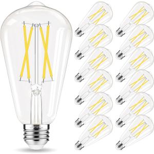 Edison Bulbs 60 watt Equivalent LED, E26 LED Bulb Non-Dimmable, 4000K Daylight White, ST58 Vintage Light Bulbs, 90+ CRI, 6W 600LM, E26 Medium Base, Clear Glass, 12 Pack