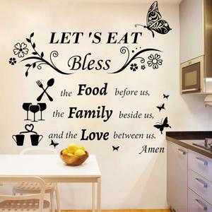 Kitchen Wall Decals Dinner Meal Prayer Wall Stickers Vinyl Kitchen Quotes Wall Decal Let's Eat Bless The Food Before Us Sign Saying Stickers for Dinning Room Home Restaurant