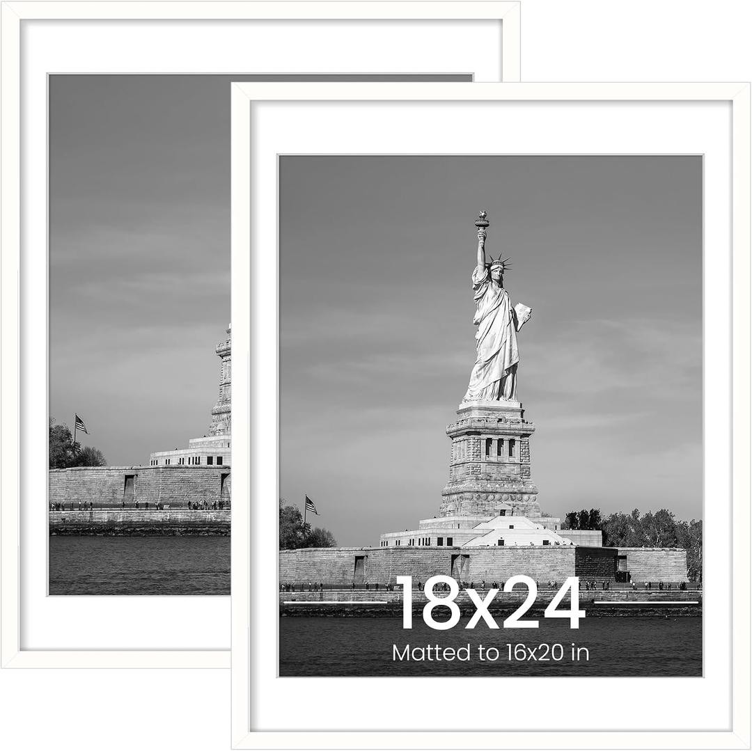 ENJOYBASICS 18x24 Picture Frame, Display Poster 16x20 with Mat or 18 x 24 Without Mat, Wall Gallery Photo Frames, White, 2 Pack
