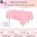8 Pack Pink Tablecloth 60x102 Inch Rectangle Table Cloth for 6 Foot Rectangle Tables, Wrinkle Resistant Washable Polyester Fabric Rectangular Cover for Dining Banquet Wedding Party