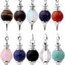 Jovivi 10pcs Beautiful Crystal With Chain,Natural Amethyst Rose Quartz Tiger Eye Obsidian Lapis Lazuli Turquoise Gemstone Reiki Pendant