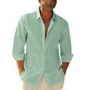 Button Down Linen Shirts for Men Casual Long Sleeve Regular Fit Cotton Beach Shirts with Pocket Size M