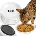 Non-Slip Cat Food Bowls - 6 Pack Whisker Fatigue Ceramic Cats Dishes Set for Indoor Cats, Shallow Wide Kitten Plates for Wet Food and Water, Microwave & Dishwasher Safe