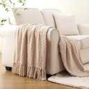 BATTILO HOME Beige Throw Blankets for Couch, Knitted Tan Throw Blanket for Twin Bed, Super Soft Warm Large Throws for Home Decor, 60" x 80"