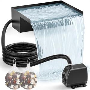 12" Pond Waterfall Kit, 660GPH Ultra Quiet Pump, 304 Stainless Steel Spillway, 9.8FT Freeze-Proof Tubing & 16.4FT Cord - Complete Water Feature Set for Garden, Koi Pond & Backyard Decor