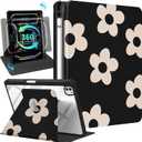 Kidcube for iPad Pro 11 Inch Case M4 2024 5th Generation - for Women Girls Cute Folio Cover with Pencil Holder Girly Kawaii Flower Floral Design Rotating Stand for iPad Pro 11'' Case 2024 M4 5th Gen