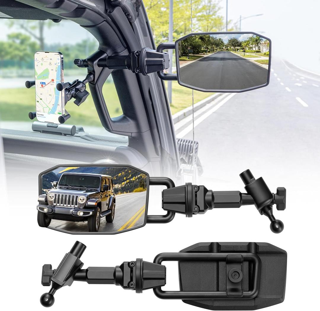 Upgrade Mirrors Doors Off Compatible with Jeep Wrangler JL JLU and Gladiator JT 2018-2023, Quick Release JL Mirror, No Wobble & Quick Removal knob(Not Fit 2024 2025) Patented