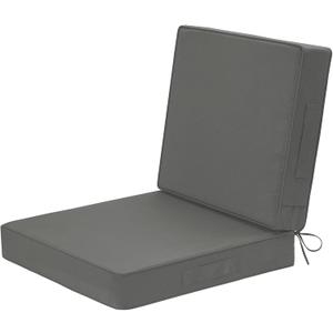 Wellsin Outdoor Deep Seat Patio Cushions, 22 x 22 Waterproof & 3-Year Fade Resistant Outdoor Cushions with Removable Covers,Ties and Handle for Chair, Sofa, Couch, Dark Grey