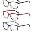 BLUEMOKY Blue Light Reading Glasses for Women 3 Pack Fashion Cat Eye Computer Glasses Bluelight Blocking Reader 1.00