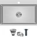 MENATT 28 Inch Drop-in Kitchen Sink, 304 Stainless Steel Topmount Handmade Kitchen Sink, Single Bowl Workstation Sink with Drain Kit (Brushed), 28"x18"x9"