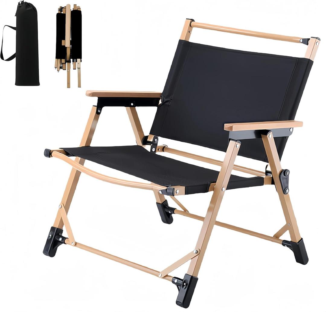 Croyvine Portable Folding Quad Arm Chair with Carry Bag-Ultralight Low Camping Chairs 350 lbs Capacity, Lightweight Outdoor Collapsible Design for Beach, Hiking, Picnics, Sports & Tailgating (Black)