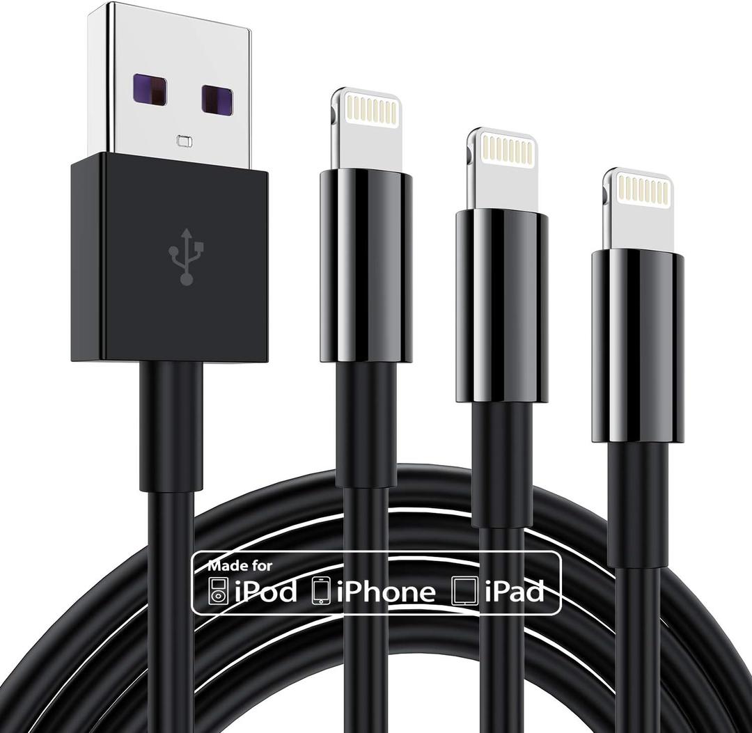 3 Pack Apple MFi Certified Charger Cable 6ft, Lightning to USB Cable Cord 6 Foot, 2.4A Fast Charging Apple Phone Long Chargers for iPhone 11/11Pro/11Max/ X/XS/XR/XS Max/8/7/6 Black