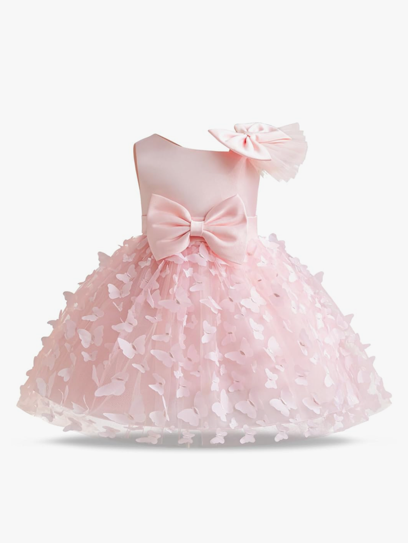 Toddler Baby Girl Butterfly Birthday Tutu Dress Pink Tulle Bowknot Formal Flower Wedding Pageant Party Dresses Size 110