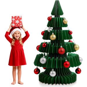 Civaner 3 ft x 1.8 ft Large Honeycomb Christmas Tree Thickened 3D Honeycomb Paper Christmas Tree with Magnetic Folding Xmas Modern Decorations Xmas for Home Living Room Holiday Decorations (35.4 Inches, Green)