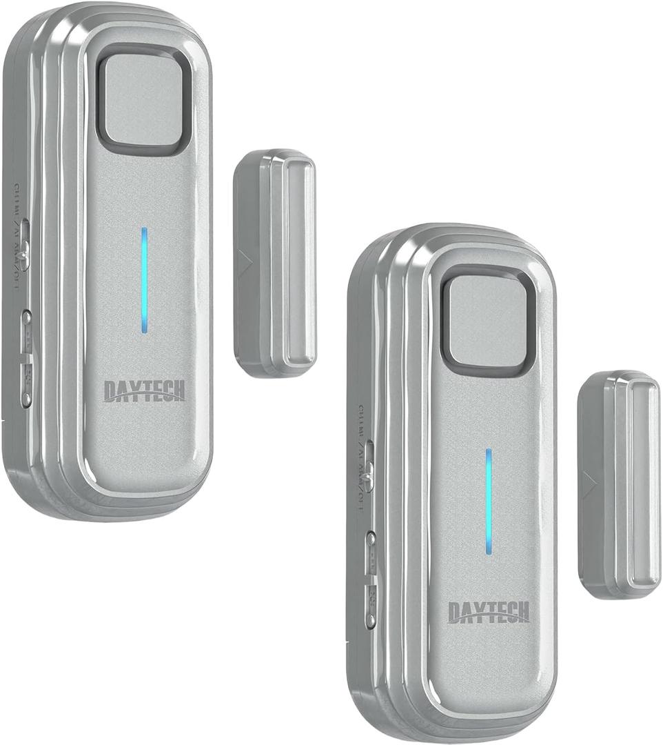 Daytech Refrigerator & Freezer Door Alarm - Adjustable 1-4 Minute Delay, 0-120dB Adjustable Siren, Door/Window Sensor for Home or Business (2 Pack, Grey)